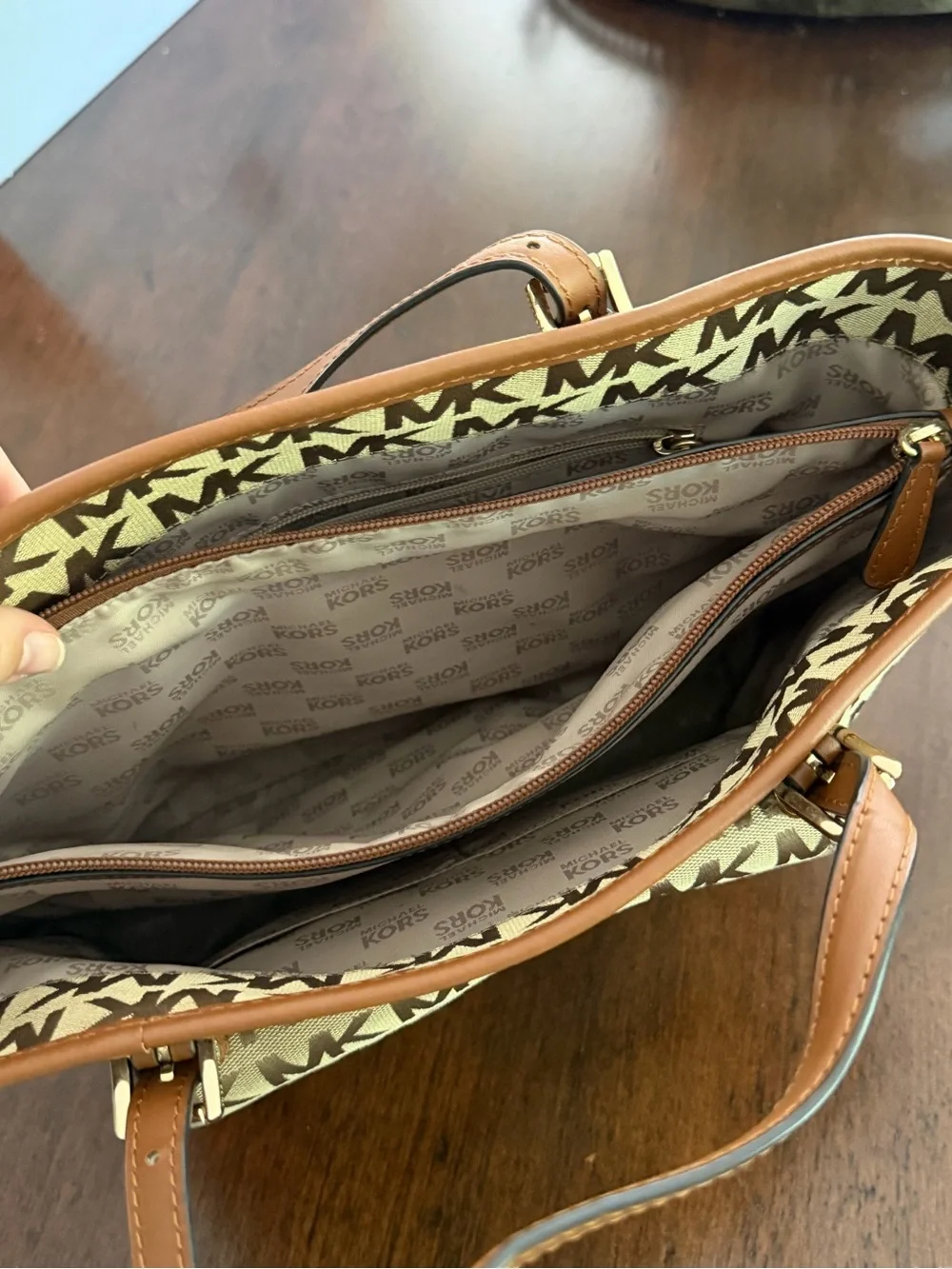 Michael Kors Beige and Brown MK Logo Tote